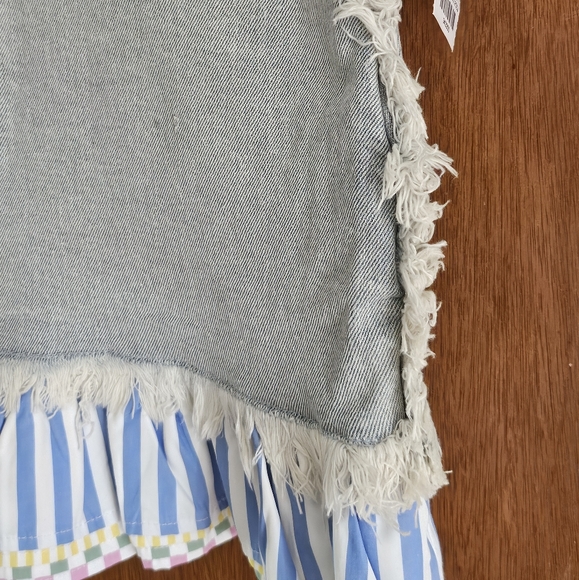 NWT Unique Akira denim skirt with multi-color striped ruffle trim - Picture 4 of 9